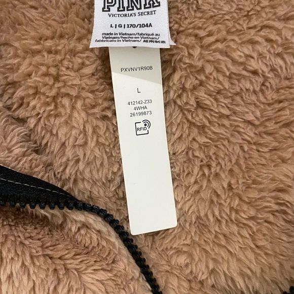 PINK Victoria’s Secret Teddy Sherpa Jacket Women’s Large Brown Full Zip NWT Coat - Picture 4 of 7